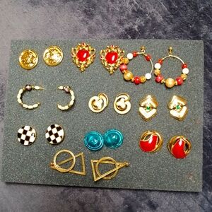 10 pairs of pierced earrings, unique, all together, multi colors